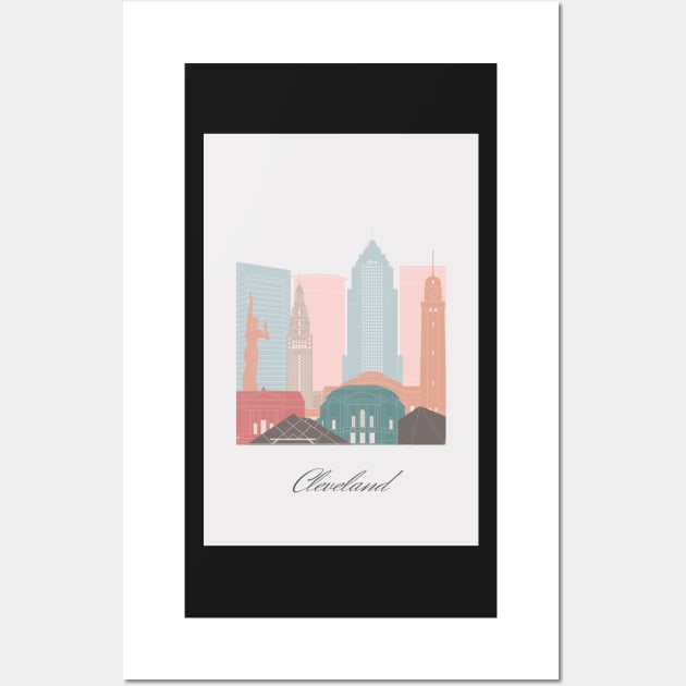 Cleveland, OH, United States, map skyline - 01 style Wall Art by GreenGreenDream